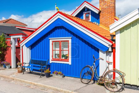 Scandinavian style houses in colored wood in Karlskrona Sweden.