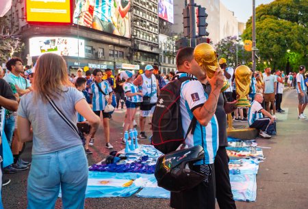 Photo for Buenos Aires, Argentina - 03/12/2022: participants in the celebration of the victory of the Argentina national football team over the Australian team - Royalty Free Image