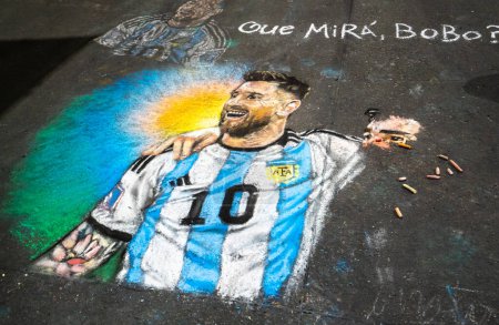 Photo for Buenos Aires, Argentina - 17.12.2022: graffiti on Corrientes Street from the day beforeof the Argentine national football team in the upcoming final match with the French team - Royalty Free Image