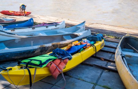 Photo for Tigre, Argentina - February 21, 2023: Sports kayaks El Tigre port. - Royalty Free Image