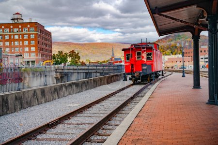 vintage red carriage at the Cumberland Maryland Railroad Station,