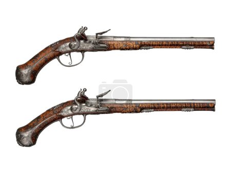 Photo for Antique, vintage handguns from the 17th century. isolated background - Royalty Free Image