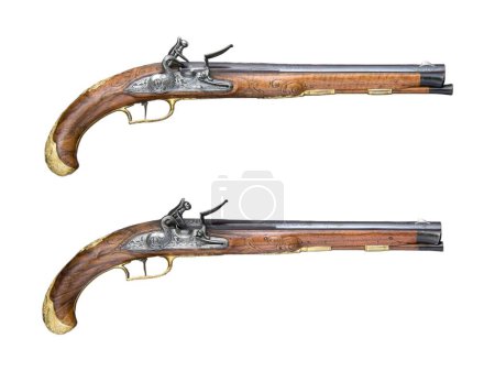 Photo for Antique, vintage handguns from the 17th century. isolated background - Royalty Free Image