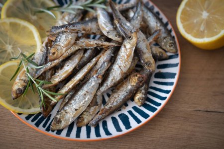 Photo for Grilled sardine fish, tasty and healthy mediterannean food - Royalty Free Image