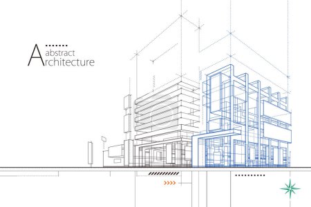Téléchargez les photos : Illustration 3D bâtiment urbain moderne abstrait dessin hors ligne de l'imagination architecture construction perspective conception. - en image libre de droit