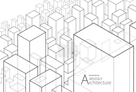 Téléchargez les photos : Illustration 3D de la conception abstraite du bâtiment architectural. Dessin de fond d'un bâtiment urbain moderne. - en image libre de droit
