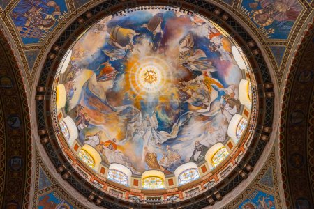 Photo for The Szeged Votive Church, a place of Christian worship and spirituality, is adorned with stunning frescos and mural paintings that reflect its faith-based architecture. - Royalty Free Image