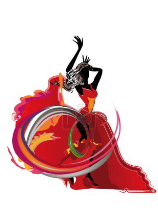 Illustration for Beautiful romantic dancer in passionate Latin American dances. Salsa festival. Hand drawn poster background. - Royalty Free Image