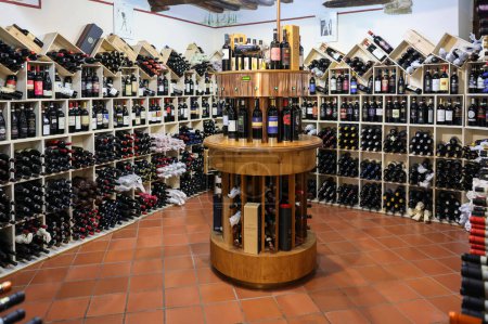 Photo for Montalcino, Italy - September 12, 2022: Interior of a wine shop in Montalcino ,Tuscany, Italy. Montalcino is famous for its Brunello di Montalcino wine. - Royalty Free Image