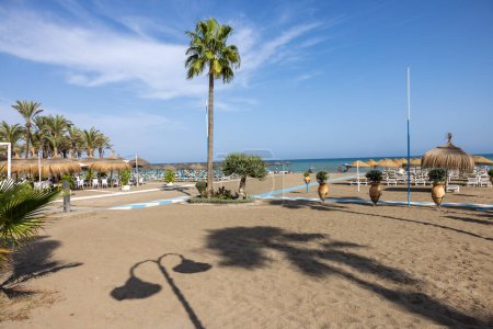 Photo for Torremolinos, Spain - September 15, 2023: La Carihuela beach in Torremolinos, Malaga, Costa del Sol, Spain - Royalty Free Image