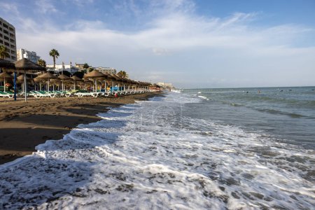 Photo for Torremolinos, Spain - September 15, 2023: La Carihuela beach in Torremolinos, Malaga, Costa del Sol, Spain - Royalty Free Image