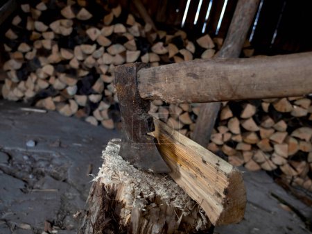 Photo for Close shot of axes chopping wood - Royalty Free Image
