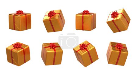 golden and red gifts set on plain background - 3d render