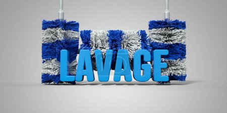 text LAVAGE in french what means wash in the center of automatic car wash rollers - 3D rendering