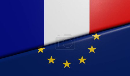 European and French flags united together - 3D rendering