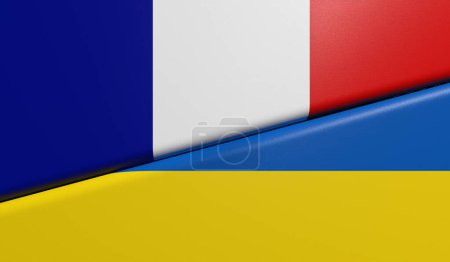 Ukrainian and French flags together - 3D rendering