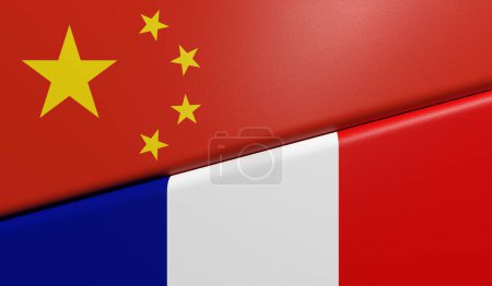 Flags of China and France together - 3D rendering