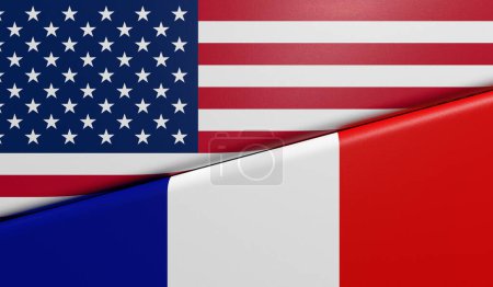 Banderas de Estados Unidos y Francia juntas - Renderizado 3D
