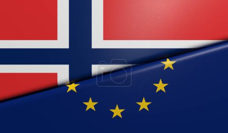 Norwegian and European flags folded and stuck together with fabric texture - 3D rendering