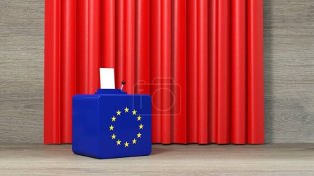 Voting box for the European elections in front of a red curtain - 3D rendering