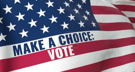 Text eine Wahl treffen, abstimmen - geschrieben auf einer amerikanischen Flagge - 3D-Darstellung
