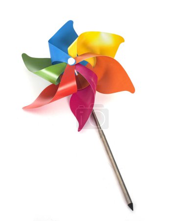 Foto de Molino de viento de juguete en frente de fondo blanco - Imagen libre de derechos