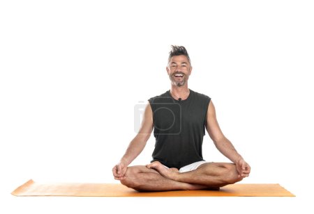 Photo for Man and hatha yoga asana in front of white background - Royalty Free Image
