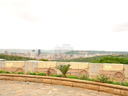 Photo for Wagon circle around the Voortrekker Monument on the outskirts of Pretoria South Africa with Pretoria in the background - Royalty Free Image