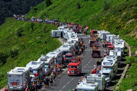 Photo for Pas de Peyrol, France - July 6,2016: Banette Caravan during the passing of the Publicity Caravan on the road to Pas de Pyerol (Puy Mary) in Cantal,in the Central Massif, during the stage 5 of Tour de France on July 6, 2016. Banette is the leading bra - Royalty Free Image