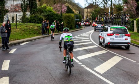 Photo for Beulle, France - March 10, 2019: The British cyclist Mark Cavendish of  Team Dimension Data rides on Cote de Beulle during the stage 1 of Paris-Nice 2019. - Royalty Free Image