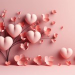 Valentine day background with chubby pink hearts like fruits into a love tree with a soft pastel pink gradient