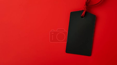 Photo for Black empty price tag on red background. Black Friday concept, template copyspace. - Royalty Free Image