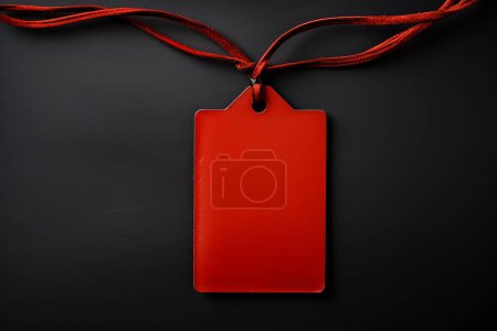 Photo for Red empty price tag on black or dark background. Black Friday concept, template copyspace. - Royalty Free Image