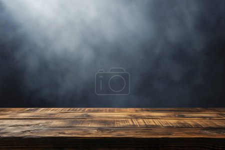 Photo for Empty wooden table for present product on misty dark background. - Royalty Free Image