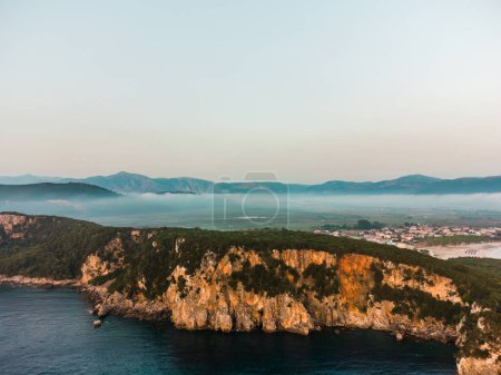 Photo for Aerial view on the sea coastline. Beautiful natural seascape at the summer time. View on the Ionin Greece coast. - Royalty Free Image