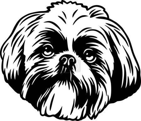 Téléchargez les illustrations : Shih Tzu - Chiens drôles vectoriel détaillé - Portrait vectoriel pour animaux de compagnie, Pochoir de silhouette pour chien - en licence libre de droit