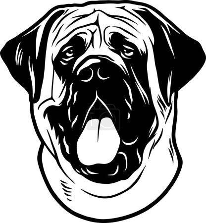 Téléchargez les illustrations : Mastiff anglais - Chiens drôles vectoriel détaillé - Portrait vectoriel animal de compagnie, Pochoir de silhouette pour chien - en licence libre de droit