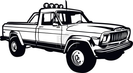 Foto de Camión clásico 90, coche muscular, coche clásico, plantilla, silueta, Vector Clip Art - Camión 4x4 SUV Off-road coche y elementos para camiseta y emblema aislado en blanco - Imagen libre de derechos