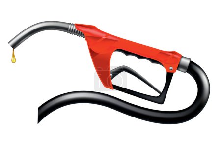 Illustration for Fuel nozzle with oil drop, handle pump with hose. Vector illustration of oil dripping. Power and energy concept. - Royalty Free Image