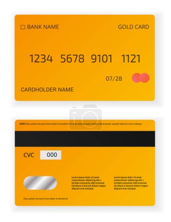 Illustration for Card credit bank. Two sided, front and back. Detailed realistic debit card on white background. Credit card template design for presentation. Money, payment symbol. - Royalty Free Image
