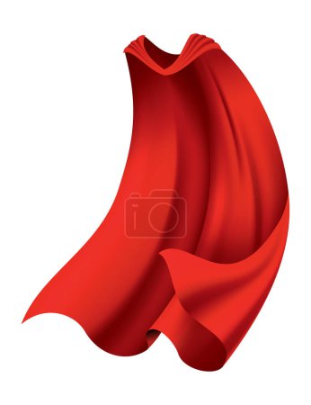 Illustration for Superhero red cape in front view. Scarlet fabric silk cloak. Mantle costume or cover cartoon vector illustration. - Royalty Free Image