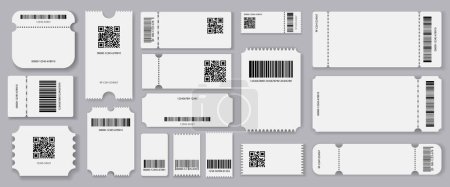 Empty tickets template. Set blank concert ticket, lottery coupons. Event coupon or cinema movie theater cards. Festival or circus paper empty flyers. Vector isolated illustration.