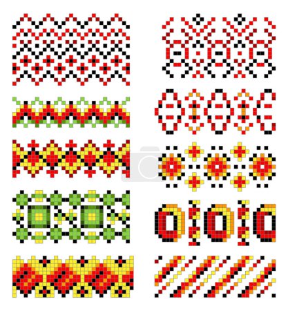 Illustration for Ukrainian traditional embroidery. Set of patterns for cross stitching decoration. Cross-stitch traditional folk. Vector illustration of ethnic seamless ornamental geometric design. - Royalty Free Image