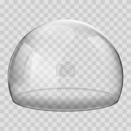 Illustration for Glass dome. 3D Realistic spherical kitchen utensils, laboratory or exhibition case. Vector isolated glossy shape of showcase safety on transparent background. - Royalty Free Image