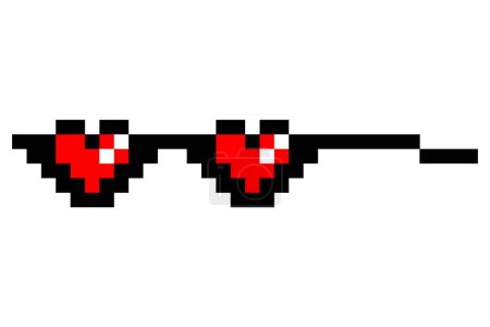 Ilustración de Meme gafas de píxel. Como un meme jefe. Pixelación, accesorio de moda óptica. 8 bit icono del logotipo funky. Montura de gafas de dibujos animados vectoriales para gafas de sol. - Imagen libre de derechos
