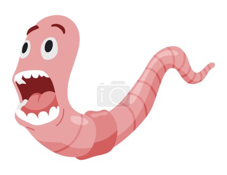 Lustiger Wurm. Pinkfarbene Krabbeltiere verängstigt. Zeichentrickfigur des Regenwurms, Natur der Tierwelt. Insekt für Kinder Illustration.