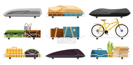 Illustration for Car roof rack for versatile transportation. Easily transport bikes, luggage, and other gear. Perfect for road trips and outdoor adventures. - Royalty Free Image
