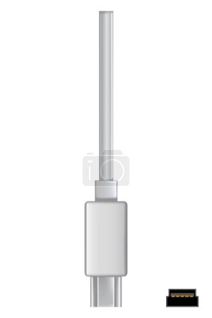 Ilustración de Conector de cable USB, mini b. Vector realista de toma de teléfono para cableado en color blanco. Cable para cargar o transmitir información para dispositivos electrónicos modernos. - Imagen libre de derechos
