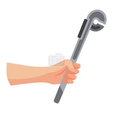 Illustration for Construction tool in hand, wrench. Repair and housework equipment in flat design, vector illustration. Master tool for building renovation. - Royalty Free Image