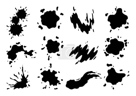 Paint blot icon set. Splashes set for design use. Colorful grunge shapes collection. Dirty stains and silhouettes. Black ink splashes.